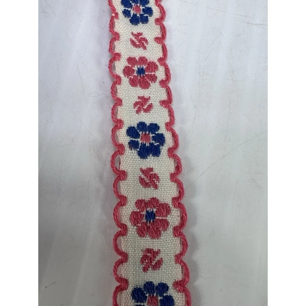 Vintage Pink Blue White Background Floral Trim Ribbon Passementerie Old Stock